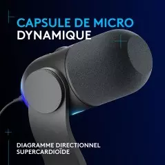 Microphone Logitech G Yeti GX super cardioïde - USB - Rétroéclairage RGB