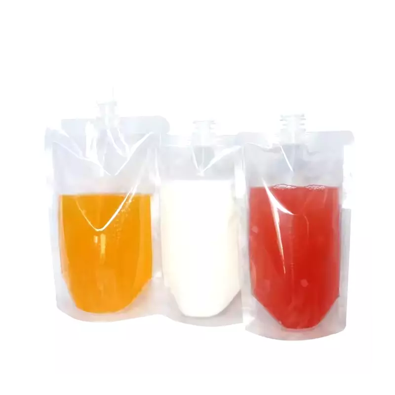 Paquets 100 Sachet en plastique transparent à bec verseur, 380ml pour boisson fait maison
