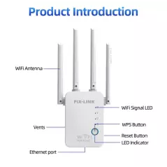 Répéteur Wifi PIX-LINK WR16Q 300Mbps Sans Fil, Internet, Longue Portée, I-Mode Ethernet