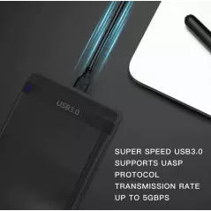 Boîtier HDD Disque dur USB3.0 SATA 2.5 pouces en plastique 5Gbps Support UASP pour SSD 4To