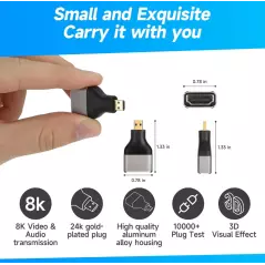 Adaptateur Micro HDMI Mâle vers HDMI Femelle 8K Plaqué Or Métal