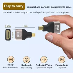 Adaptateur Micro HDMI Mâle vers HDMI Femelle 8K Plaqué Or Métal