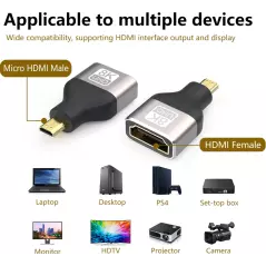 Adaptateur Micro HDMI Mâle vers HDMI Femelle 8K Plaqué Or Métal