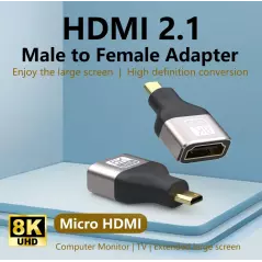 Adaptateur Micro HDMI Mâle vers HDMI Femelle 8K Plaqué Or Métal