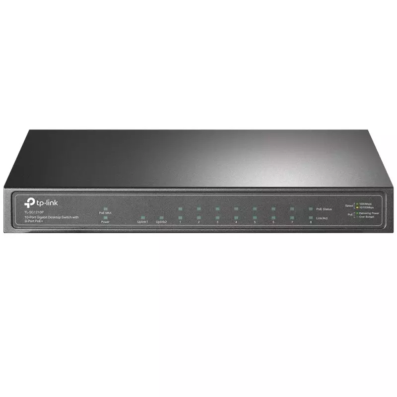 Switch TP-LINK TL-SG1210P 9 ports 101001000 Mbps dont 8 PoE+ (Budget 63 W) + 1 logement SFP 1 Gbps