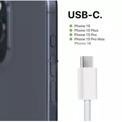 Câble USB-C tressé APPLE 60W charge rapide USB Type C vers USB-C pour ordinateur MacBook iPhone