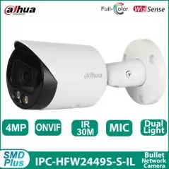 Oeil Caméra IP extérieur DAHUA DH-IPC-HFW2449S-S-IL Smart dual light 4 MP avec microphone intégré IR couleur à double éclairage