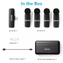 Système de micro cravate sans fil ultracompact BOYA BY-V4U pour 4 personnes avec connecteur USB-C pour appareils mobiles
