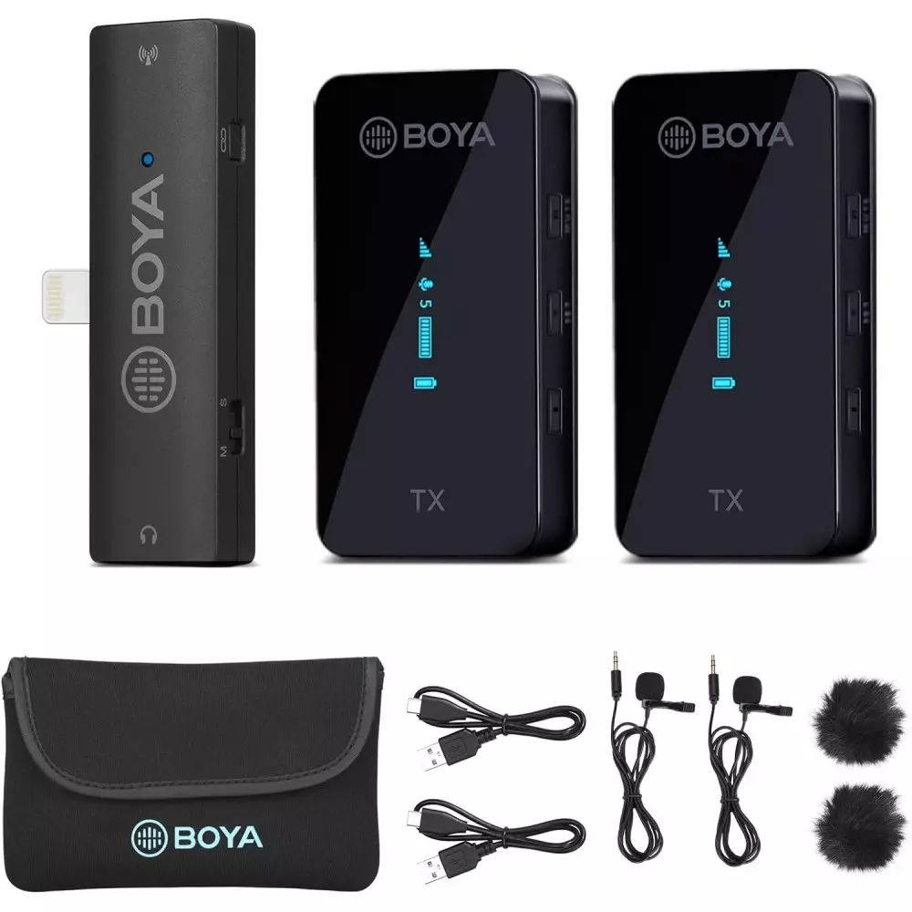 Microphone numérique sans fil BOYA BY-XM6-S4 2 micros avec connecteur Lightning pour appareils iOS (2,4 GHz)