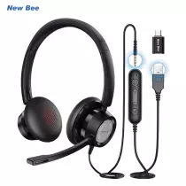 Casque d'ordinateur filaire pour centre d'appels New Bee H361 avec microphone