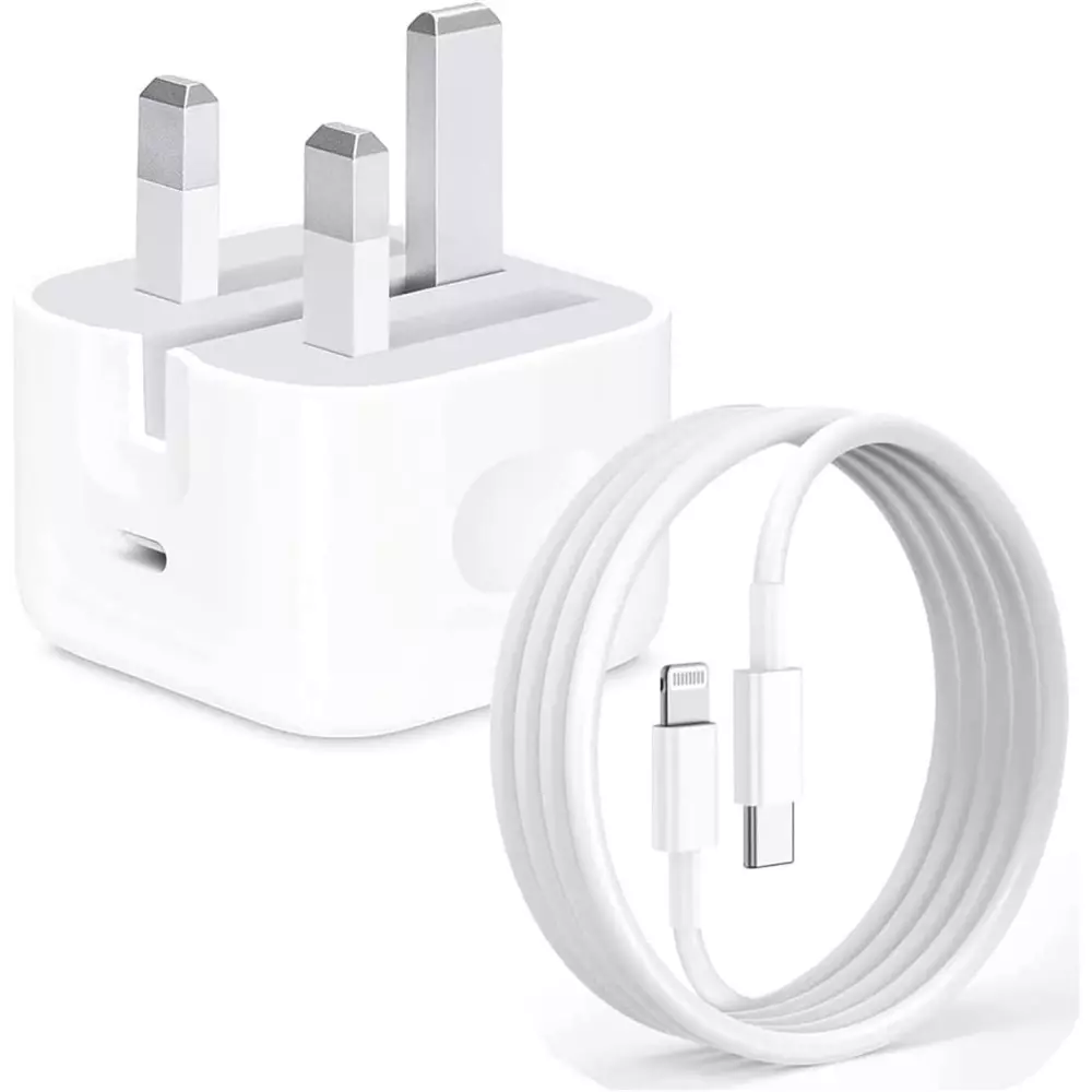 Chargeur USB Type C 20W original avec câble USB C vers Lightning pour iPhone 14/14 Pro/14 Pro Max/13/12 blanc