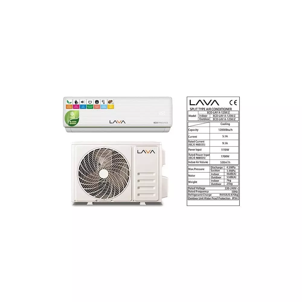 Split climatiseur LAVA 12000 BTU 1.5CV Gaz R410