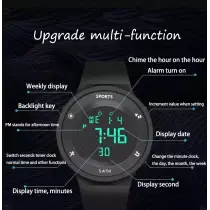 Montre de Sport Digitale Étanche 5 ATM | Chrono, Alarme | Silicone Noir