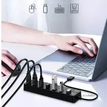 Hub USB 3.0 haute vitesse 7 ports avec interrupteur Câble 30cm pour PC