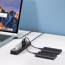 Hub USB 3.0 haute vitesse 7 ports avec interrupteur Câble 30cm pour PC