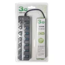 Hub USB 3.0 haute vitesse 7 ports avec interrupteur Câble 30cm pour PC