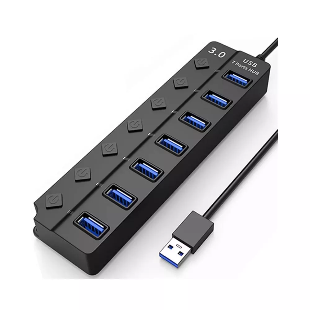 Hub USB 3.0 haute vitesse 7 ports avec interrupteur Câble 30cm pour PC