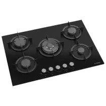 Plaque de Cuisson à gaz encastrable VERTA RM045 5 Feux 90×60 cm, verre trempé noir