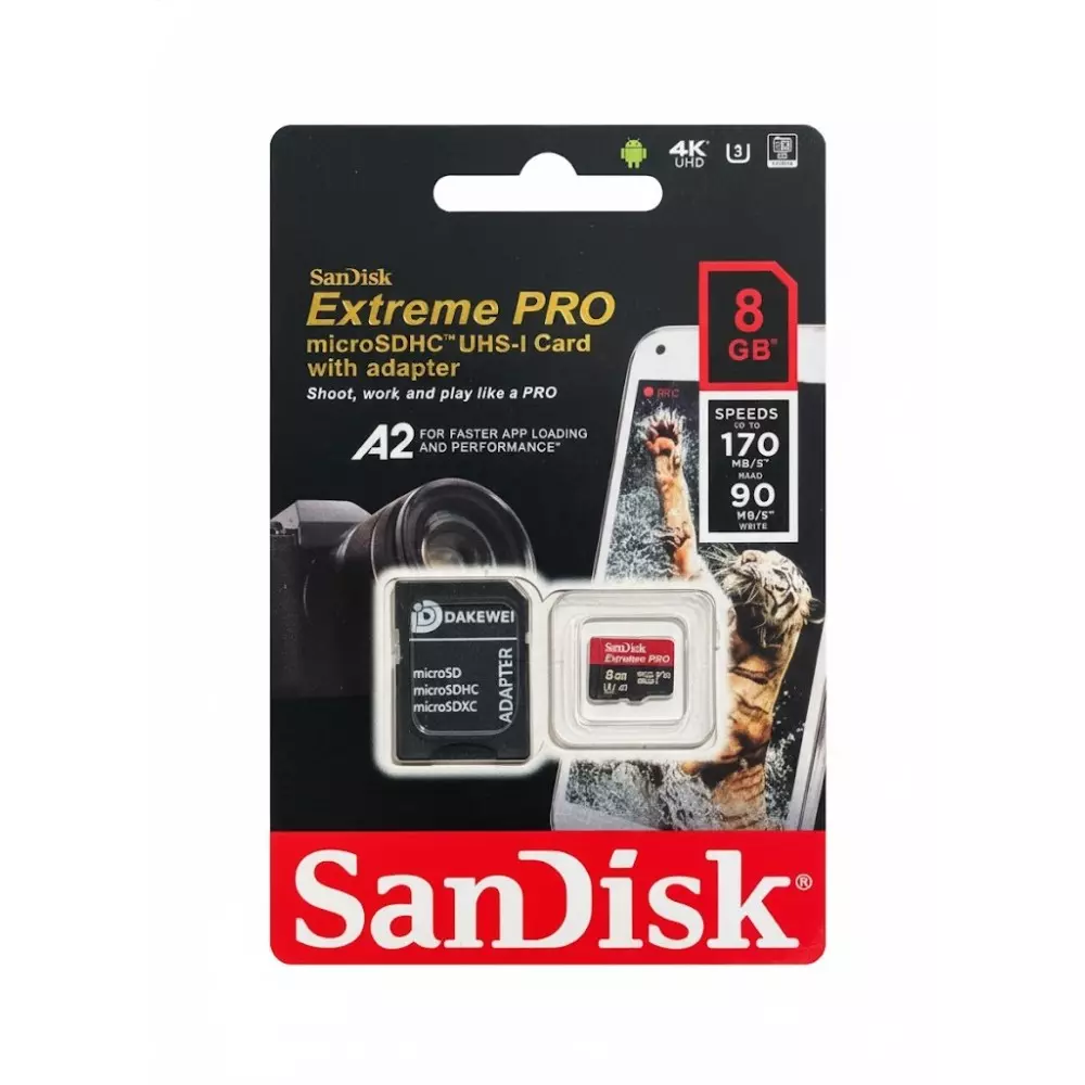 SanDisk Extreme PRO microSDHC 8Go | 170 Mo/s | 4K UHD V30 A2 | Carte Performance