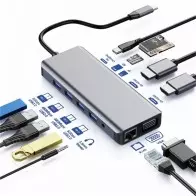 Hub USB-C 12-en-1 Multifonction 4K Ultra HD | HDMI + VGA + 4x USB 3.0 + Ethernet Gigabit | Power Delivery