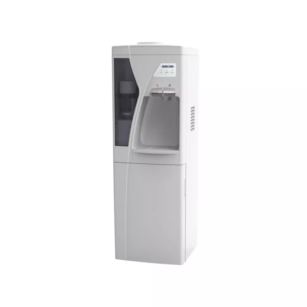 BRUHM Fontaine Distributrice d'Eau | 2 Robinets (Chaud/Froid) | Compartiment Frigo | BDS-112 Blanc