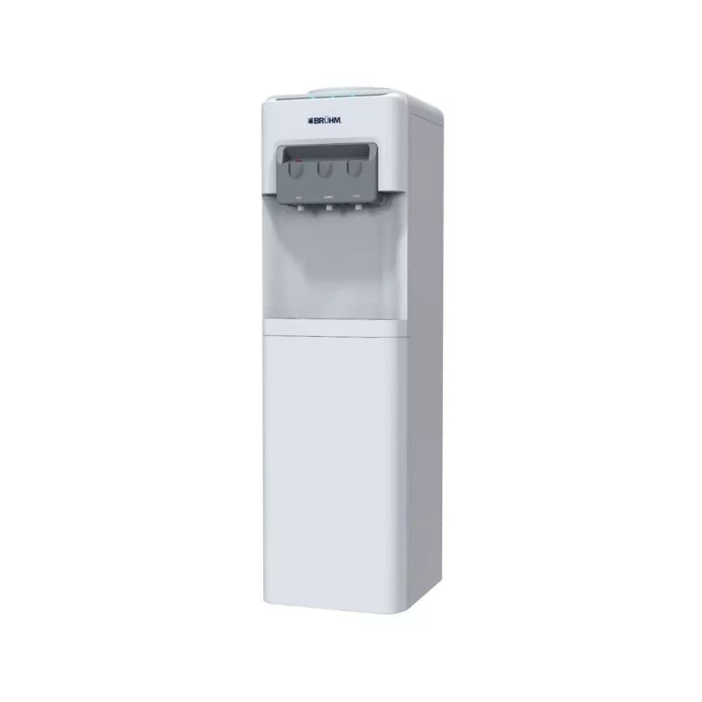 BRUHM Fontaine Distributrice d'Eau | 3 Robinets (Chaud/Froid/Normal) | Compartiment Frigo | BDS-HNC515 Blanc