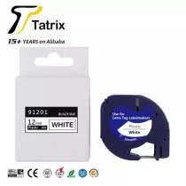 Ruban Étiqueteuse Tatrix 91201 Plastique Blanc 12mm | Cassette Compatible Dymo LetraTag | Encre Noire 4m
