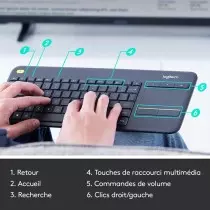 Clavier Sans Fil Logitech K400 Plus | Touchpad Intégré pour PC-TV