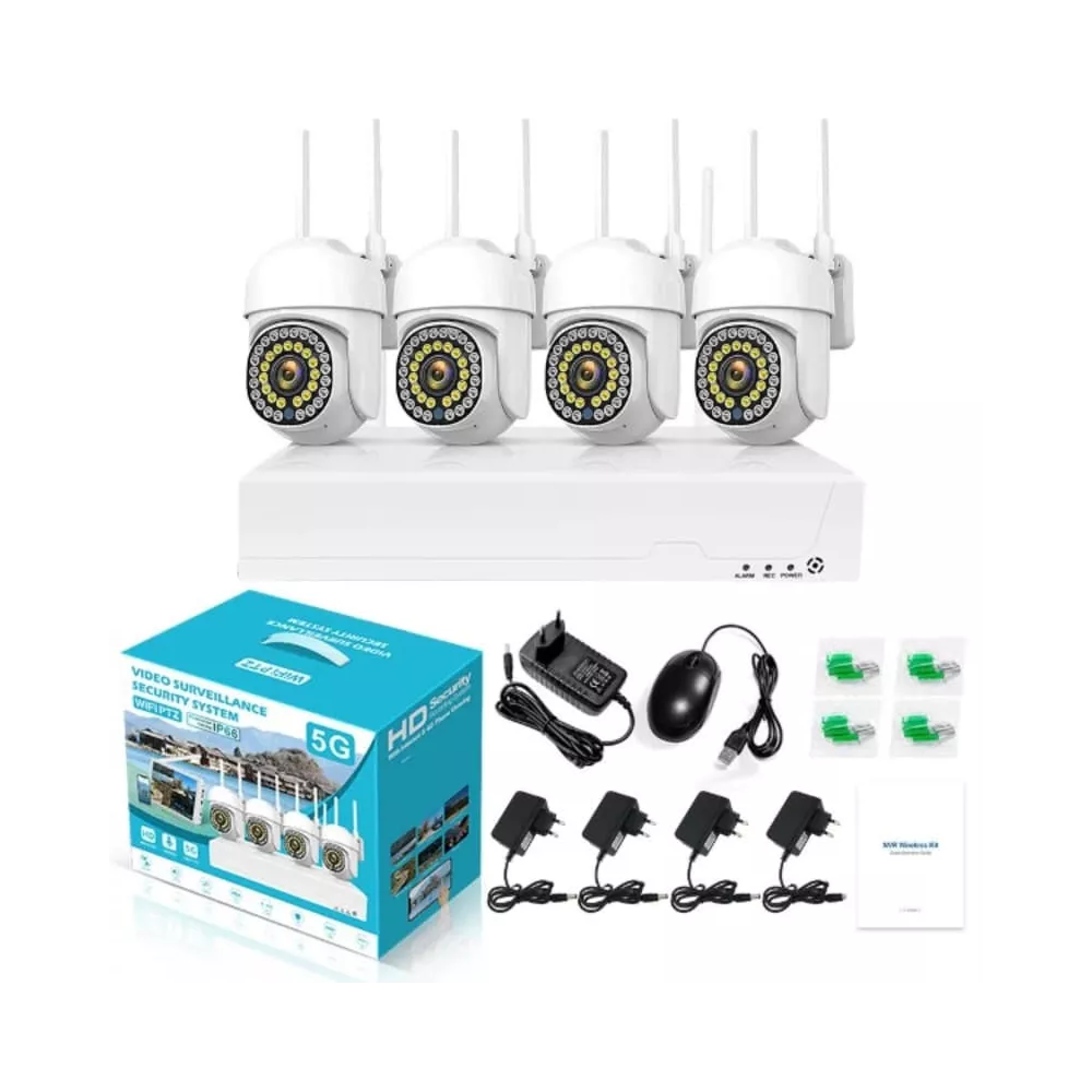 Kit Vidéosurveillance 5G | 4 Caméras PTZ Extérieures IP66 | Système NVR Complet