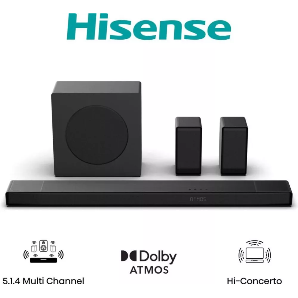 Barre de Son 5.1.4 Dolby Atmos | Hisense AX5140Q | 600W & Enceintes Arrière