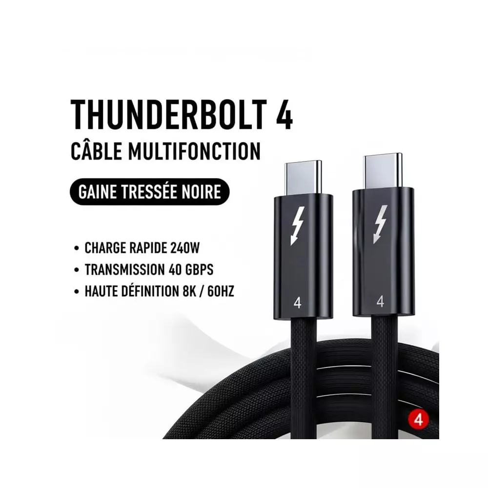 Câble Thunderbolt 4 Coaxial | 40 Gbps | Power Delivery 100W | 2m