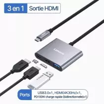 Hub USB-C Lenovo 3-En-1 | 4K HDMI | USB 3.0 | PD 100W ORIGINAL