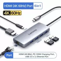 Hub USB-C Lenovo 6-En-1 | 4K 60Hz | Ethernet Gigabit | PD 100W ORIGINAL