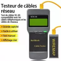 Testeur de Câble Réseau SC8108 | Écran LCD | Mesure de Longueur