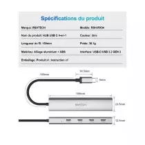 Adaptateur USB-C RSHTECH | Multiport 10 Gbps | MacBook & PC Slim