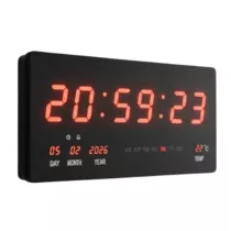 Horloge Digitale LED Géante | Calendrier & Température | Noir
