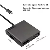 Station d'accueil Lenovo USB-C 4-en-1  Hub Portable Haute Performance  HDMI 4K & VGA