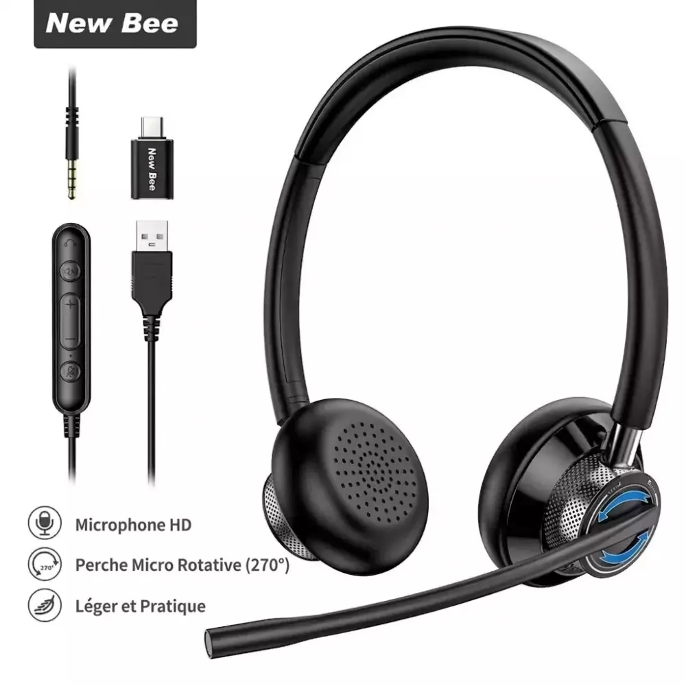 New Bee H361 | Casque Professionnel Filaire USB & Jack 3.5mm