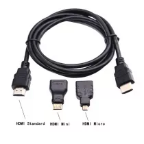 Câble HDMI 3-en-1 Haute Vitesse | Adaptateurs Mini & Micro HDMI | 1.5m