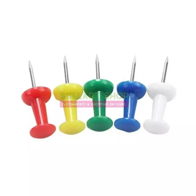 Boite de 39 Punaises Multicolore en Plastique pour Tableau