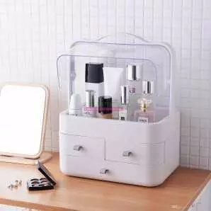 Boîte de rangement maquillage portable avec support supérieur anti-poussière