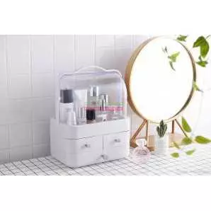 Boîte de rangement maquillage portable avec support supérieur anti-poussière