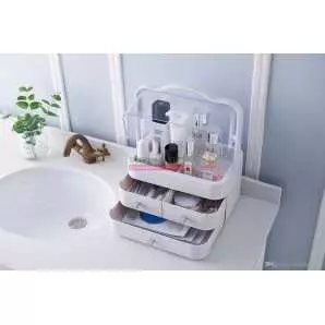 Boîte de rangement maquillage portable avec support supérieur anti-poussière