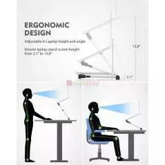Support ergonomique pour ordinateur portable hauteur réglable de 5,3 cm à 35,1 cm supporte jusqu'à 10 kg