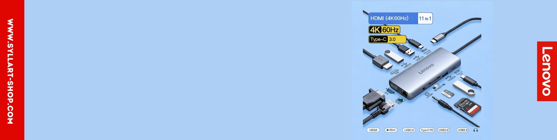Lenovo H1-C11 | Hub USB-C 11-en-1 | 4K HDMI, VGA, RJ45 & PD 100W