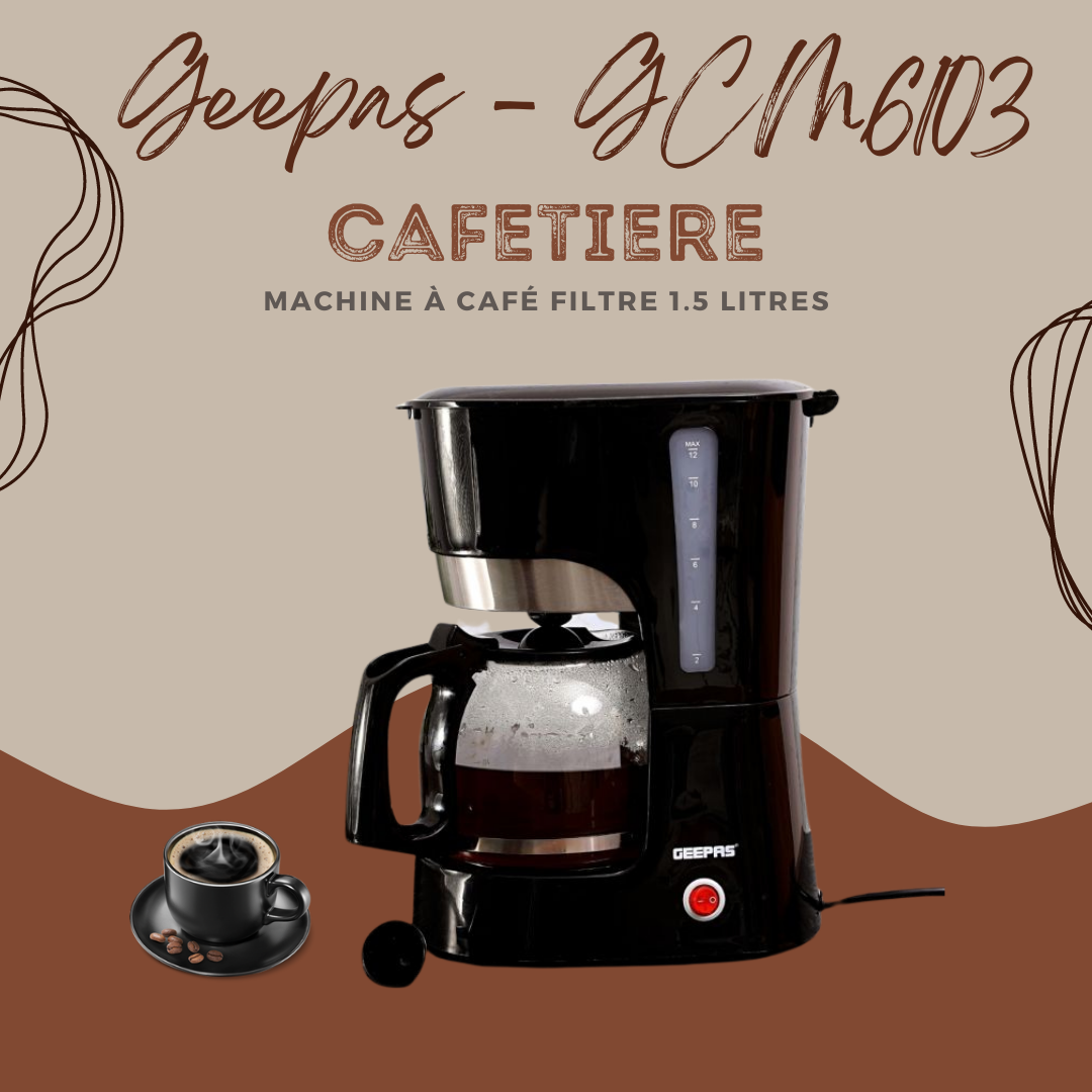 Machine À Café Filtre Liquide Geepas - GCM6103 1.5 Litres